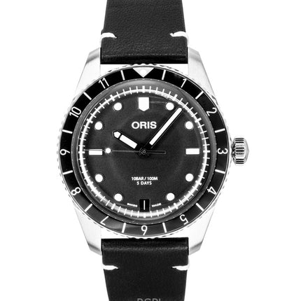 Oris Divers Sixty Five 12H Läderarmband Svart Urtavla Automatisk 01 400 7772 4054-07 5 20 82 100M Herrklocka