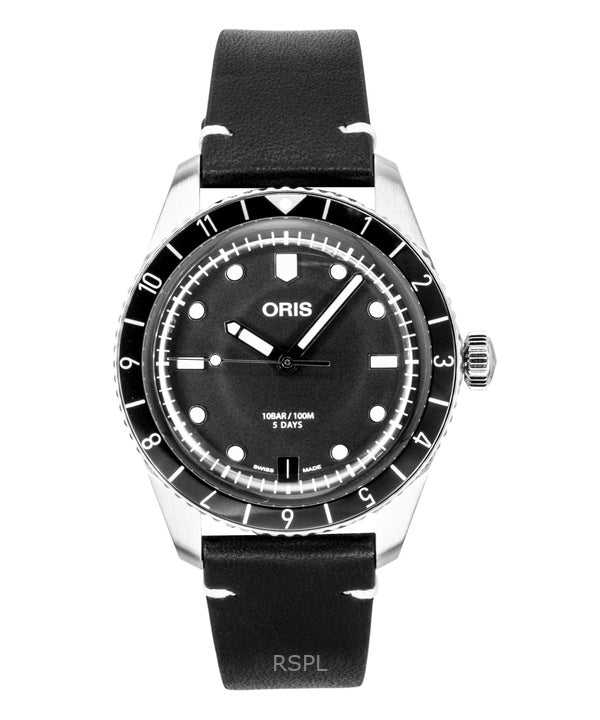 Oris Divers Sixty Five 12H Läderarmband Svart Urtavla Automatisk 01 400 7772 4054-07 5 20 82 100M Herrklocka