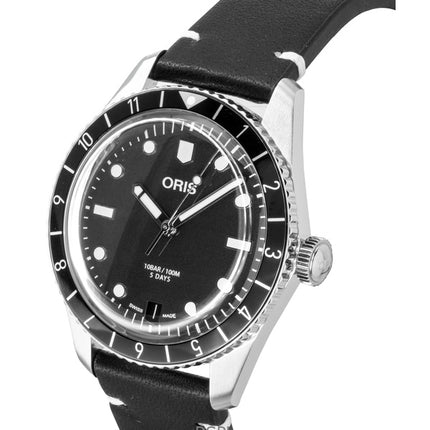 Oris Divers Sixty Five 12H Läderarmband Svart Urtavla Automatisk 01 400 7772 4054-07 5 20 82 100M Herrklocka