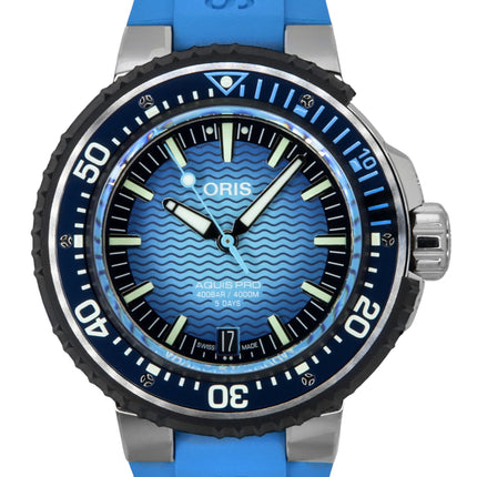Oris Aquis Pro gummirem Blue Dial Automatic Diver&#39;s 01-400-7777-7155-Set 4000M herrklocka