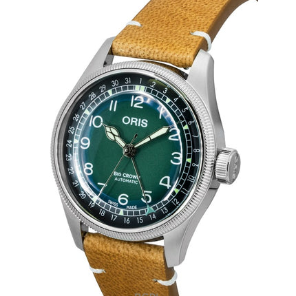 Oris Big Crown Cervo Volante läderarmband grön urtavla automatisk 01-754-7779-4067-Set herrklocka