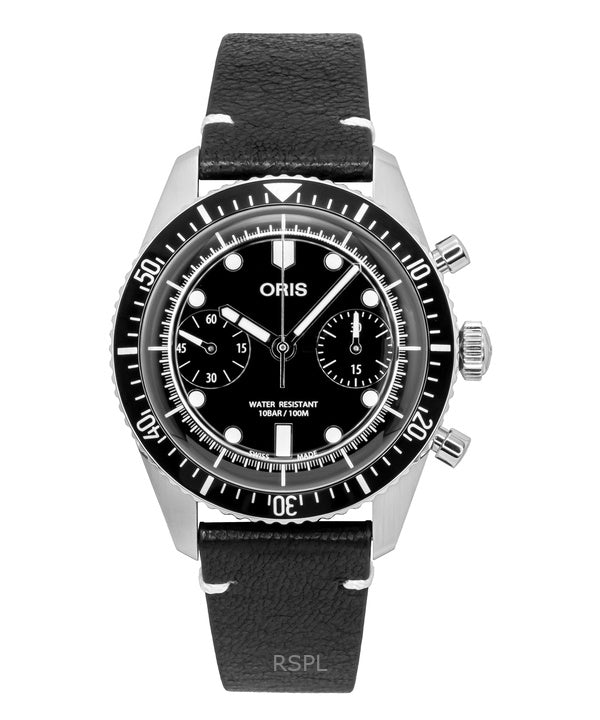 Oris Divers Sixty-Five Chronograph Läderarmband Svart Urtavla Automatisk 01-771-7791-4054-07-6-20-01 100M Herrklocka