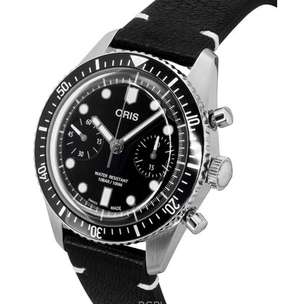 Oris Divers Sixty-Five Chronograph Läderarmband Svart Urtavla Automatisk 01-771-7791-4054-07-6-20-01 100M Herrklocka