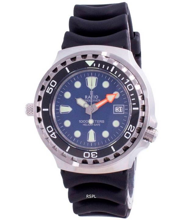 Ratio 2nd Generation Free Diver Helium-Safe Quartz 1038EF102V-BLU-V02 1000M Herrklocka
