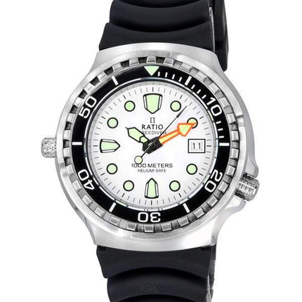 Ratio FreeDiver Helium Safe Sapphire Quartz White Dial 1038EF102V-WHT 1000M herrklocka