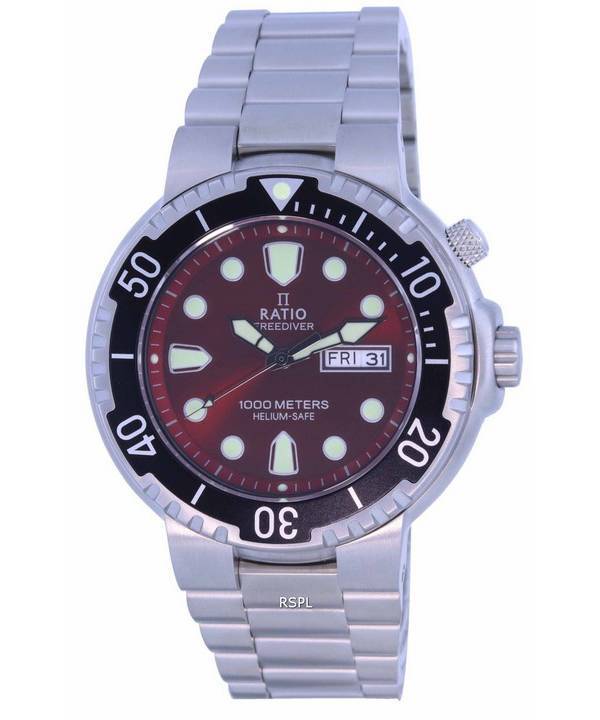 Ratio FreeDiver Red Dial rostfritt stål Quartz 1050HA93-02V-RED 1000M herrklocka