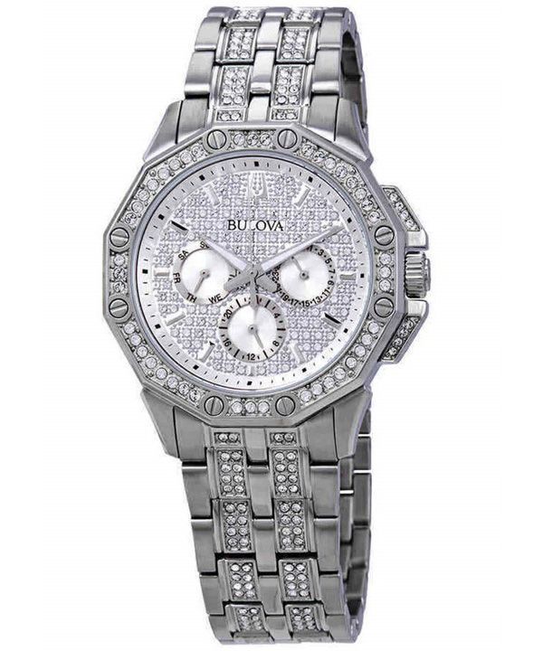 Bulova Octava Crystal Accenter Silver Multifunktionsurtavla Quartz 96C134 Herrklocka