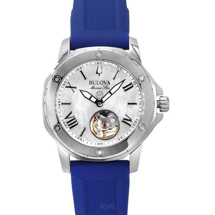 Bulova Marine Star Silikonrem Pärlemorskiva Automatisk 96L324 100M Damklocka