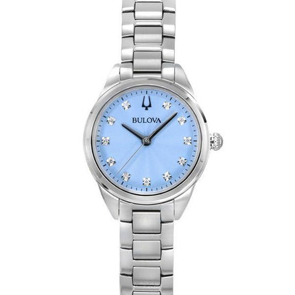 Bulova Sutton Diamond Accenter Rostfritt stål Ljusblå Urtavla Quartz 96P250 Damklocka
