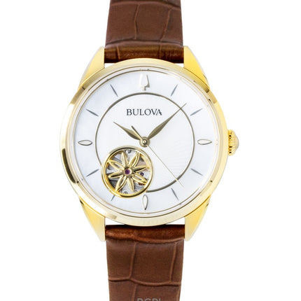 Bulova Sutton läderrem öppet hjärta pärlemor urtavla automatisk 97L179 damklocka