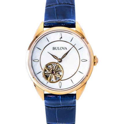 Bulova Sutton läderrem öppet hjärta pärlemor urtavla automatisk 97L180 damklocka