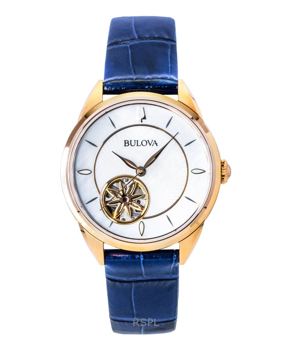 Bulova Sutton läderrem öppet hjärta pärlemor urtavla automatisk 97L180 damklocka