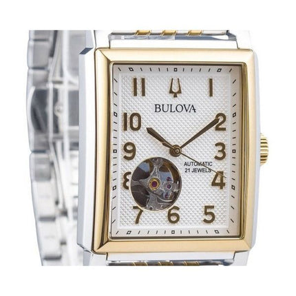 Bulova Sutton Tvåfärgad rostfritt stål Öppet hjärta Silver Urtavla Automatisk 98A308 herrklocka