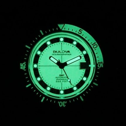 Bulova Oceanographer GMT PU-rem Full Lume White Dial Automatisk Devil Diver&#39,s 98B407 200M herrklocka