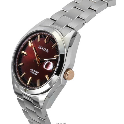 Bulova Surveyor Rostfritt stål Burgundy Urtavla Automatisk 98B422 Herrklocka