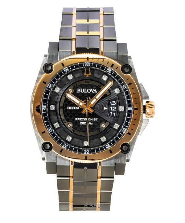 Bulova Precisionist diamant rostfritt stål svart urtavla kvarts dykarklocka 98D149 300M herrklocka