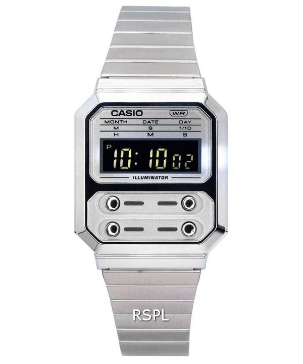 Casio Vintage Digital rostfritt stål Quartz A100WE-7B A100WE-7B unisexklocka