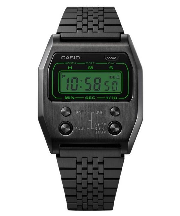 Casio Vintage Digital svart jonpläterad kvarts i rostfritt stål A1100B-1 unisexklocka