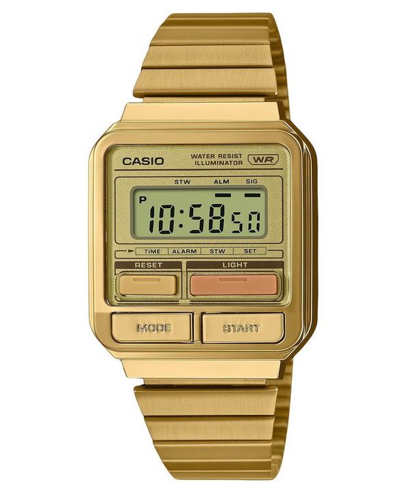 Casio Vintage Digital guldjonpläterad rostfritt stål kvarts A120WEG-9A unisexklocka