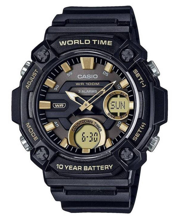 Casio Youth Analog Digital Resin Svart Urtavla Quartz AEQ-120W-9AV AEQ120W-9 100M Herrklocka