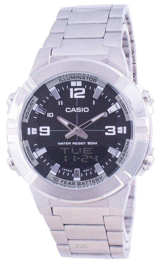 Casio Analog Digital World Time rostfritt stål AMW-870D-1A AMW870D-1 Herrklocka