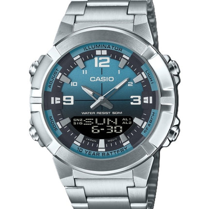 Casio analog digital kombination rostfritt stål ljusblå urtavla Quartz AMW-870DA-2A2V herrklocka