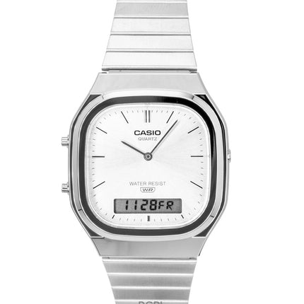 Casio Vintage analog digital rostfritt stål silverfärgad urtavla kvarts AQ-240E-7A unisexklocka