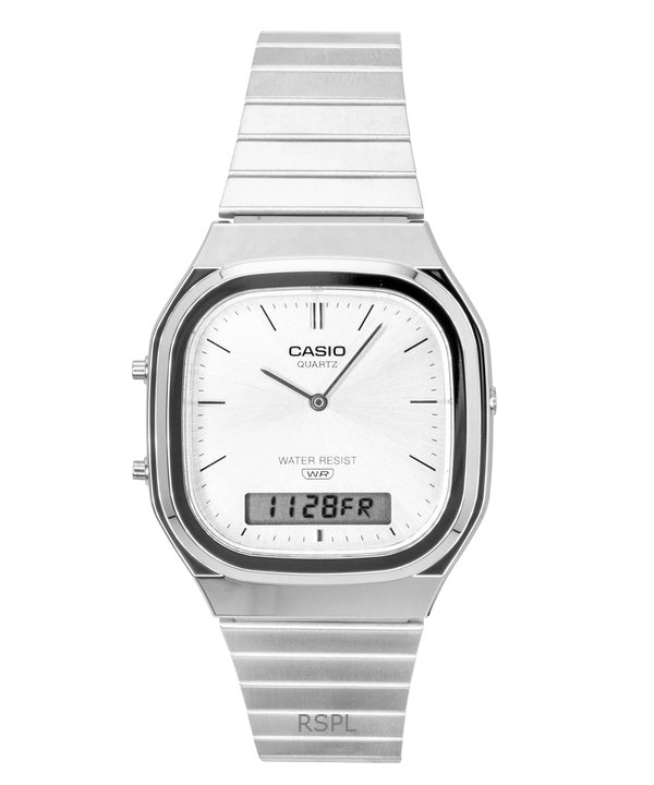 Casio Vintage analog digital rostfritt stål silverfärgad urtavla kvarts AQ-240E-7A unisexklocka