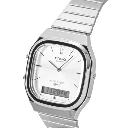 Casio Vintage analog digital rostfritt stål silverfärgad urtavla kvarts AQ-240E-7A unisexklocka