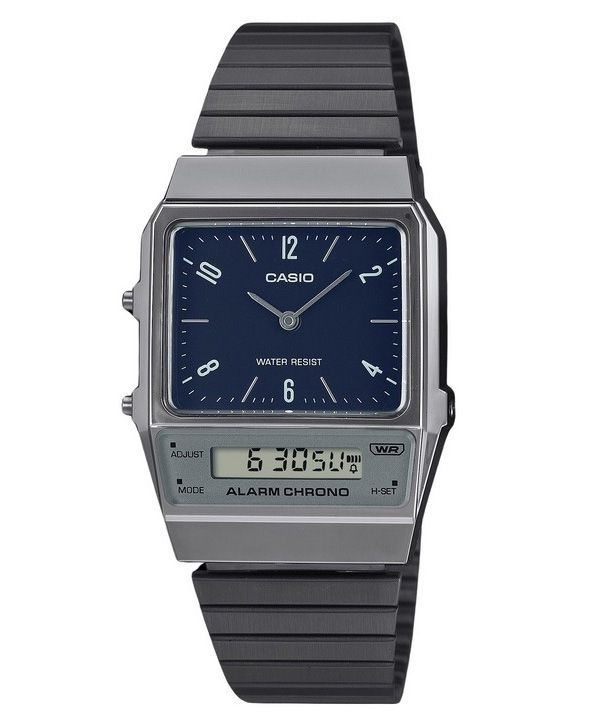 Casio Vintage Analog Digital Dual Time Armband i rostfritt stål Blue Dial Quartz AQ-800EB-2A unisexklocka