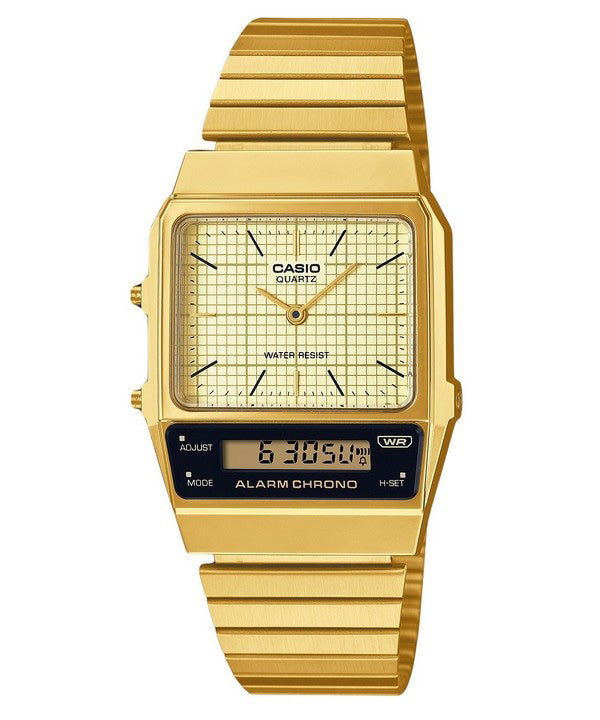 Casio vintage analog digital guldjonpläterad rostfritt stål Beige urtavla Quartz AQ-800EG-9A unisexklocka