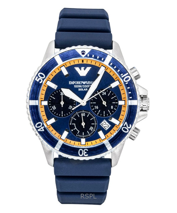 Emporio Armani World Explorer Kronograf Silikonarmband Blå Urtavla Solar AR11696 100M Herrklocka