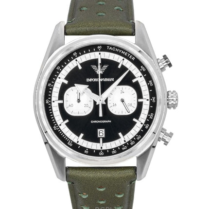 Emporio Armani kronograf grönt läder svart och silverfärgad urtavla kvarts AR11709 herrklocka