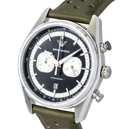 Emporio Armani kronograf grönt läder svart och silverfärgad urtavla kvarts AR11709 herrklocka