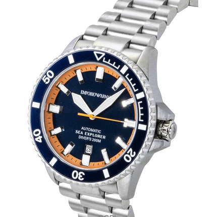 Emporio Armani Sea Explorer rostfritt stål blå urtavla dykarautomatik AR60090 200M herrklocka