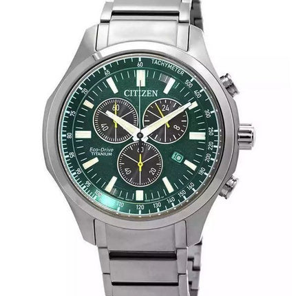 Citizen Eco-Drive Super Titanium Chronograph Green Dial AT2530-85X 100M herrklocka