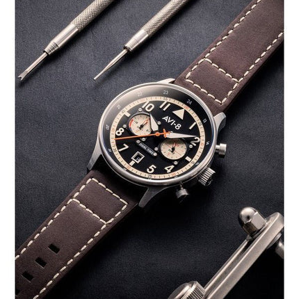 AVI-8 Hawker Hurricane Carey Dual Time Manston Black Dial Quartz AV-4088-01 Herrklocka