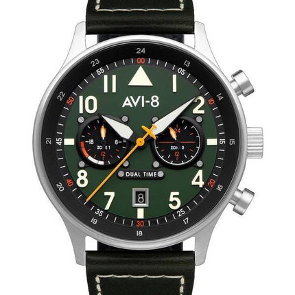 AVI-8 Hawker Hurricane Carey Dual Time Merville Green Dial Quartz AV-4088-02 herrklocka