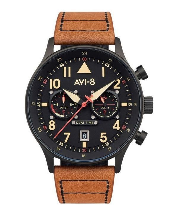 AVI-8 Hawker Hurricane Carey Dual Time Debden Black Dial Quartz AV-4088-03 Herrklocka