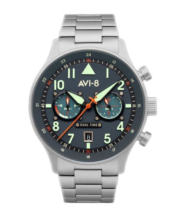 AVI-8 Hawker Hurricane Carey Dual Time Gutersloh rostfritt stål Blue Dial AV-4088-22 herrklocka