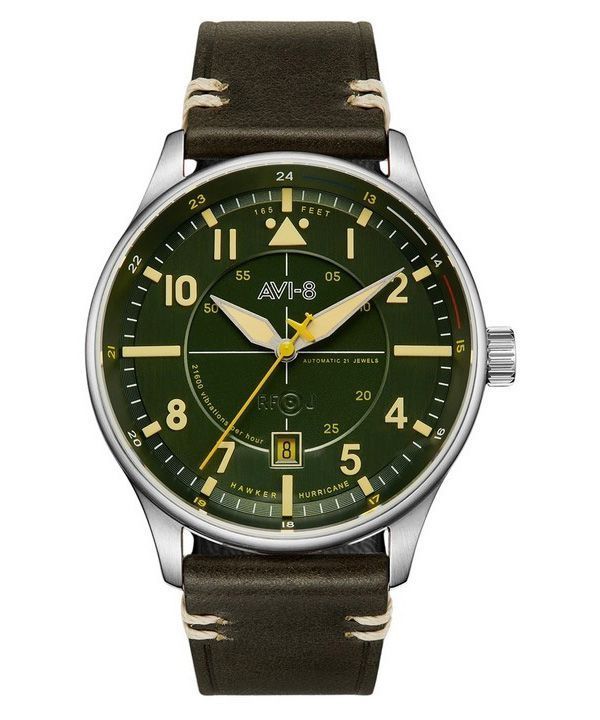 AVI-8 Hawker Hurricane Kent Automatisk Hampshire Läderrem Grön Urtavla AV-4094-03 Herrklocka