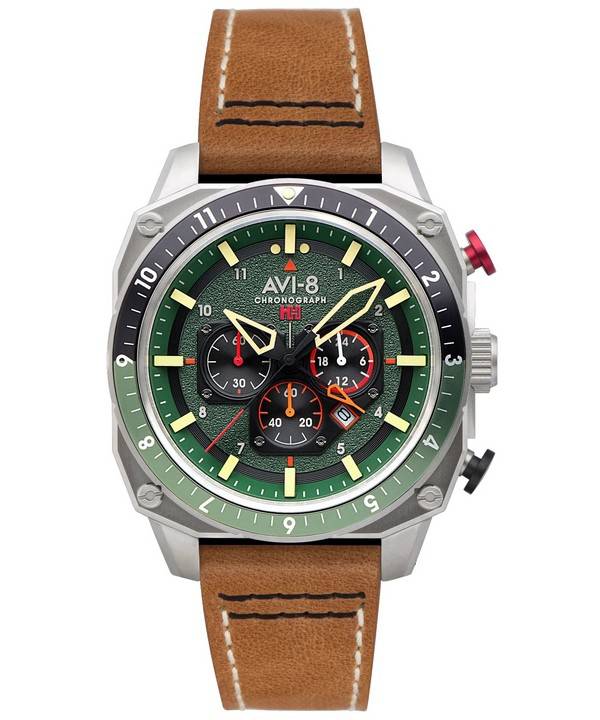 AVI-8 Hawker Hunter Atlas Dual Time Chronograph Forest Quartz AV-4100-01 Herrklocka
