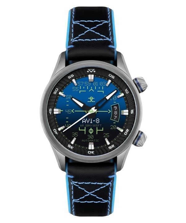AVI-8 Hawker Harrier HUD Läderrem Gradient Blue Dial Automatisk AV-4117-01 Herrklocka