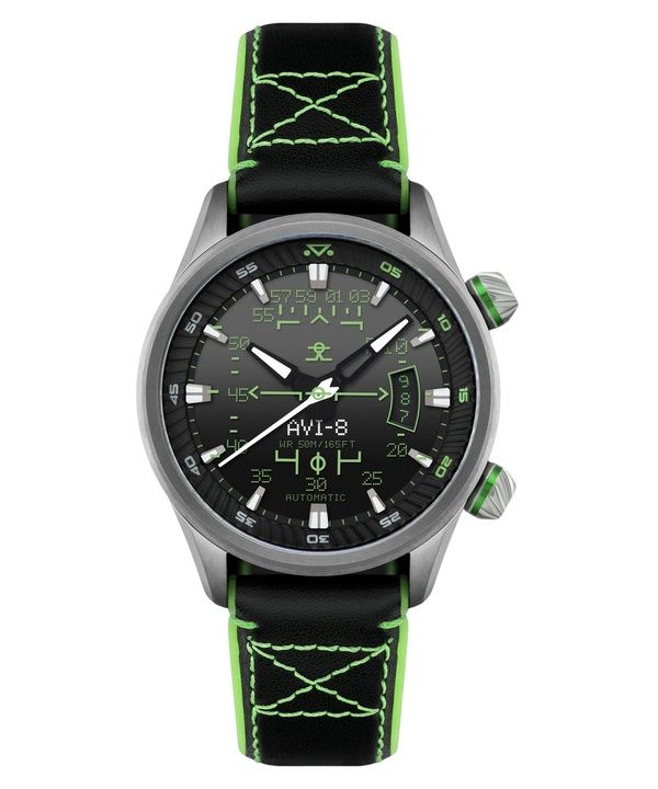 AVI-8 Hawker Harrier HUD Läderrem Gradient Svart Urtavla Automatisk AV-4117-02 Herrklocka