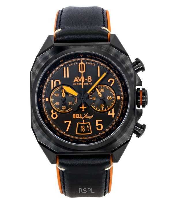 AVI-8 Bell X-1 Machbuster Chronograph Super Sonic svart gummi- och läderarmband svart urtavla kvarts AV-4118-04 herrklocka