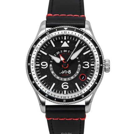 AVI-8 Flyboy Airmaster GMT läderrem motor svart urtavla automatisk AV-4128-01 herrklocka
