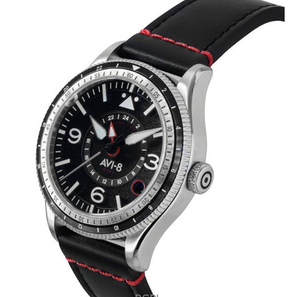 AVI-8 Flyboy Airmaster GMT läderrem motor svart urtavla automatisk AV-4128-01 herrklocka