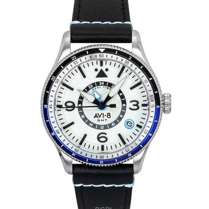 AVI-8 Flyboy Airmaster GMT läderarmband vit urtavla automatisk AV-4128-02 herrklocka