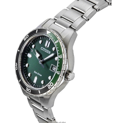 Citizen Eco-Drive rostfritt stål grön urtavla AW1828-80X 100M unisexklocka