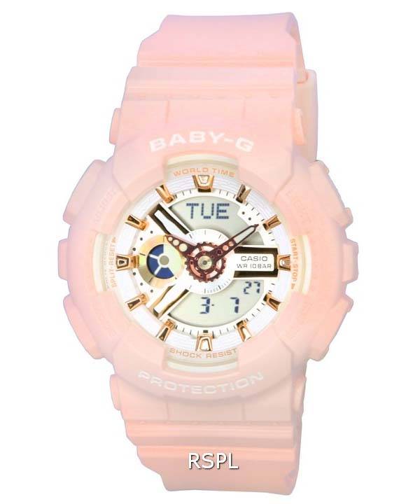 Casio Baby-G Analog Digital Vit Urtavla Quartz BA-110XRG-4A BA110XRG-4 100M Damklocka